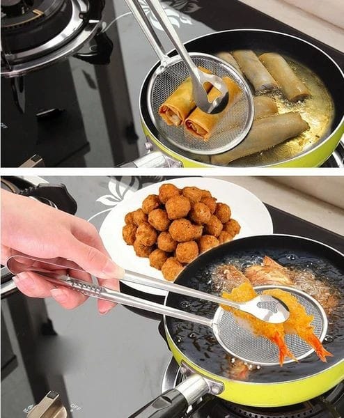 Stainless Steel 2 in 1 Frying Strainer Tong